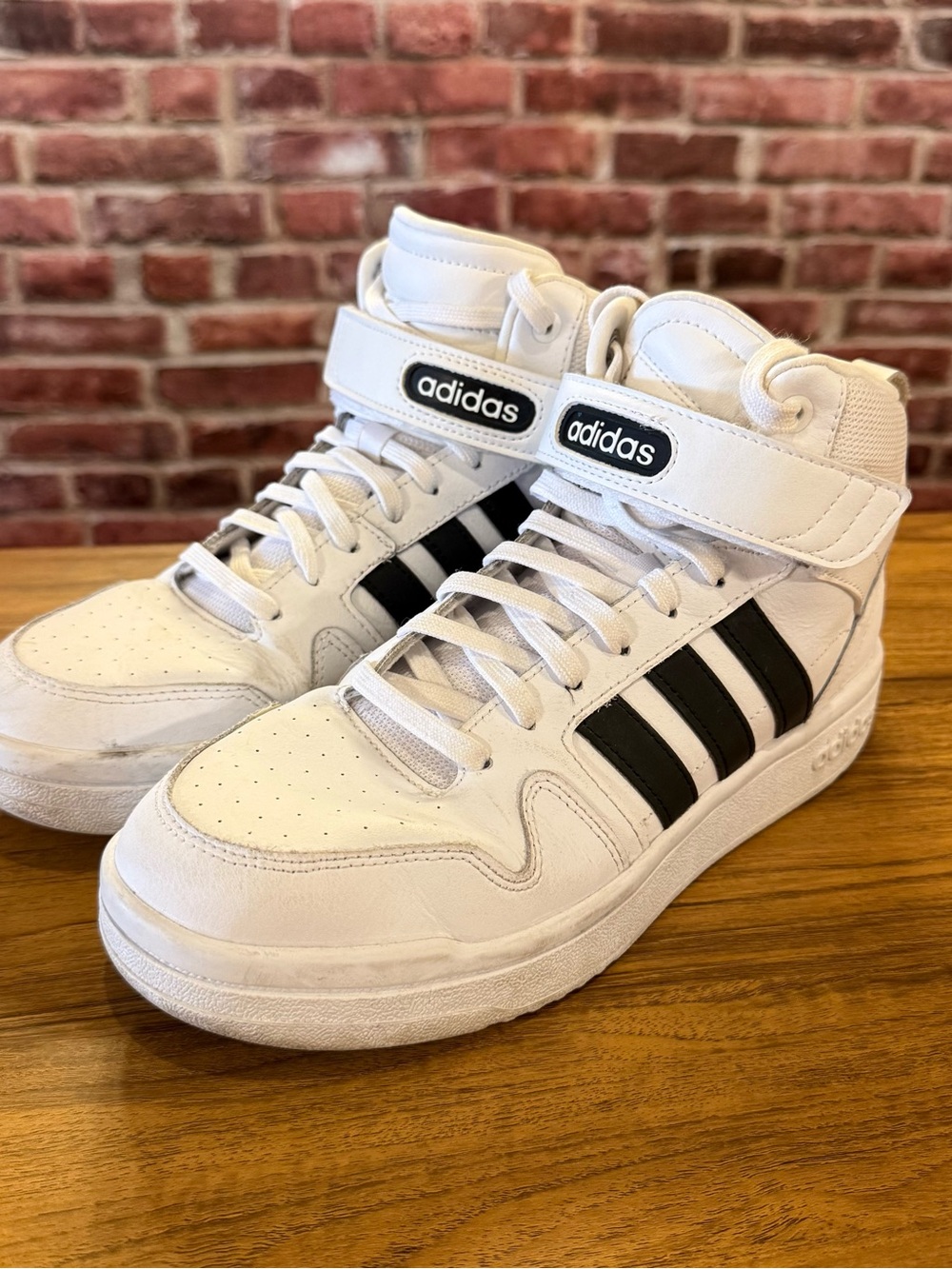 adidas White and Black High-Top Sneakers with Strap